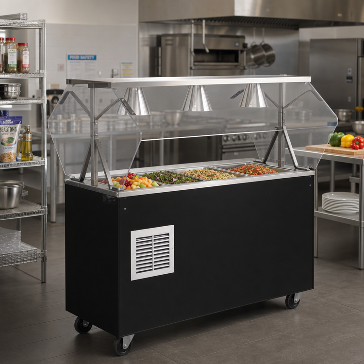 Product image #2 for Vollrath 2-Series Affordable Portable 60-Inch Refrigerated Cold Food Pan Buffet Station with NSF2 Breath Guard, 4-Pan, Black