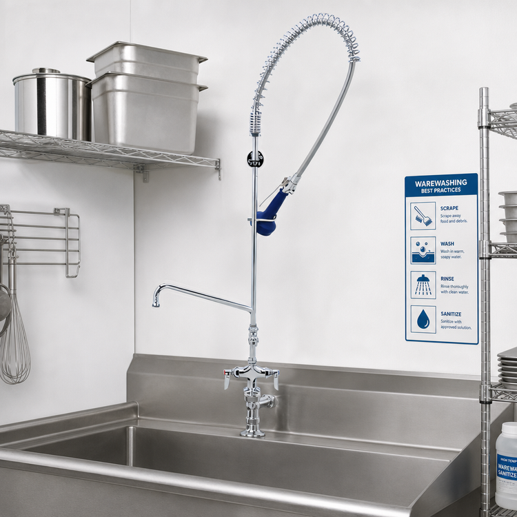Product image #2 for T&S Brass EasyInstall Single-Hole Deck-Mount Pre-Rinse Unit with 12-Inch Add-On Faucet and 0.65 GPM Spray Valve - B-0113-A12-08C