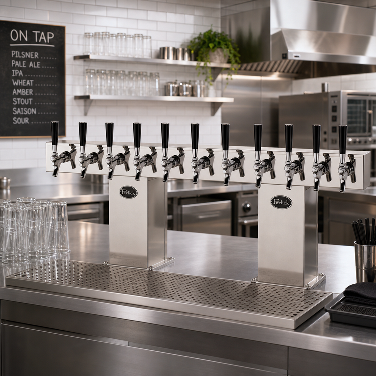 Product image #2 for Perlick 4006-12BTF Countertop Glycol-Cooled Bridge Tee Draft Beer Tower, 12 Faucets, Tarnish-Free Brass Finish