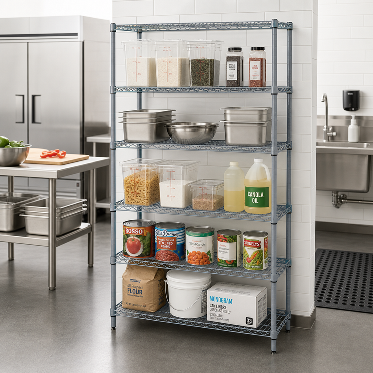 Product image #2 for Quantum Stationary Wire Shelving Starter Kit, 42 x 21 x 63 Inches, 5 Shelves, Gray Epoxy Antimicrobial Finish