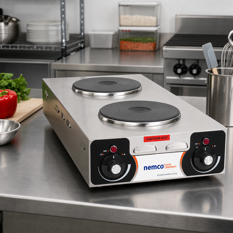 Product image #2 for Nemco Vertical Double Burner Electric Hot Plate, Brushed Stainless Steel, 25-1/2 Inch W, 240V