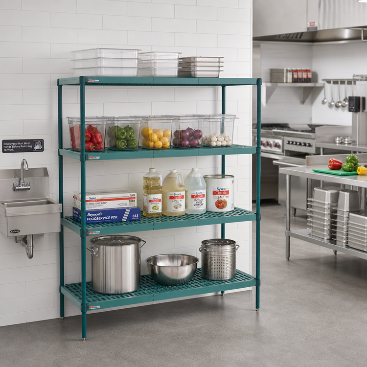 Product image #2 for Metro Super Erecta Pro Stationary Polymer Shelving Starter Unit, 24" x 72", 4 Shelves, 74" High, Green