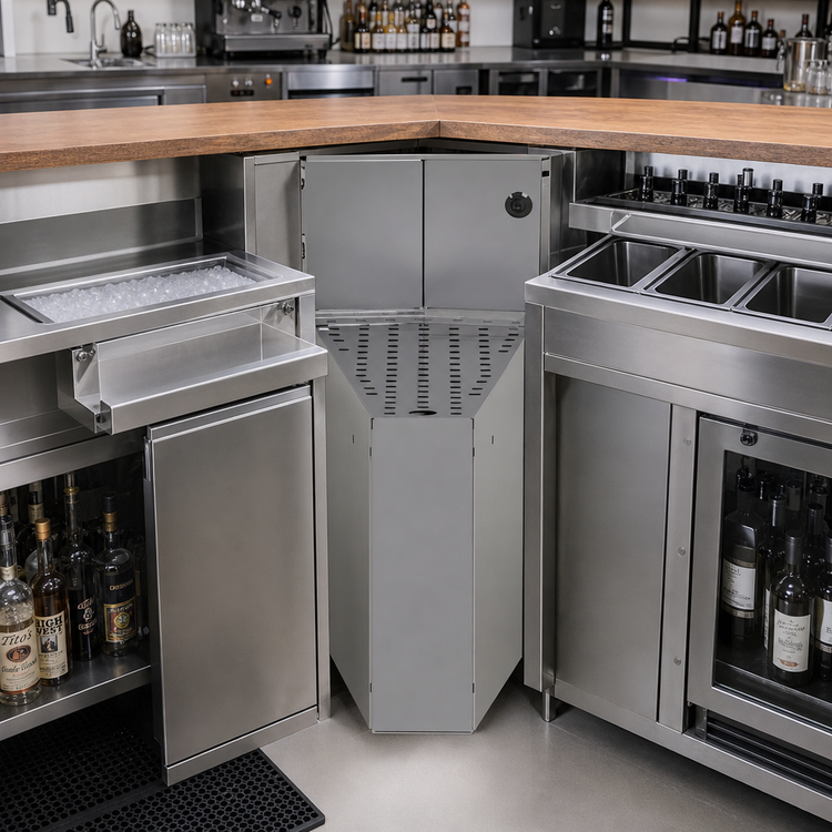 Product image #2 for Glastender Inside Corner Wedge Underbar Drainboard, 19-Inch Deep, 15° Angle, Stainless Steel, No Legs