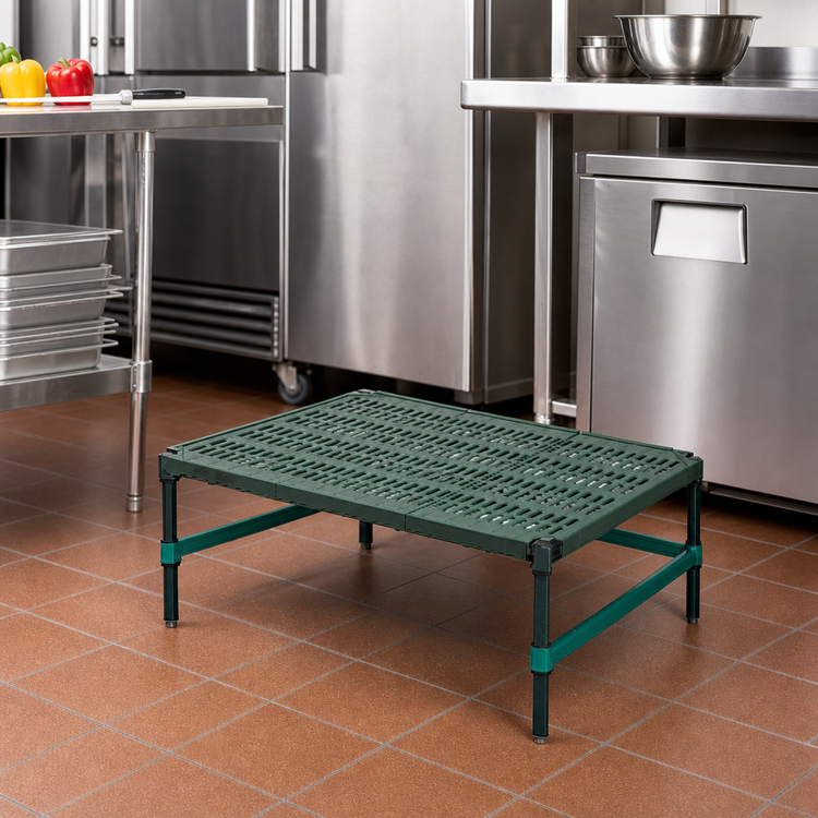 Product image #2 for QuadPlus Stationary Dunnage Rack with Standard Shelf and Louvered Polypropylene Mat, 24 x 24 x 14 Inches, 1000 lb Capacity