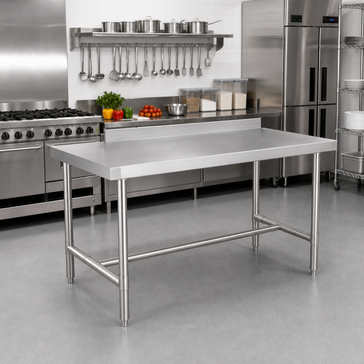 Product image #2 for 72 Inch x 30 Inch Stainless Steel Work Table with 2 Inch Rear Up-Turn and Open H-Base