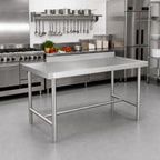 Thumbnail image #2 for Klinger's Trading HBST3072 72 x 30 Inch Stainless Steel Work Table with 2-Inch Rear Upturn and Open H-Base