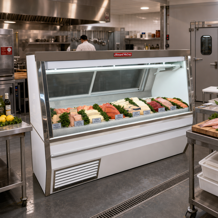 Product image #2 for Howard-McCray 34N Series 144-Inch Double Duty Remote Refrigerated Fish/Poultry Service Case with Straight Glass and LED Lighting
