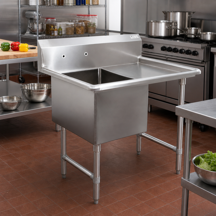 Product image #2 for John Boos B Series 1-Compartment Freestanding Sink with Right Drainboard, 16-Gauge Stainless Steel, 10-Inch Backsplash