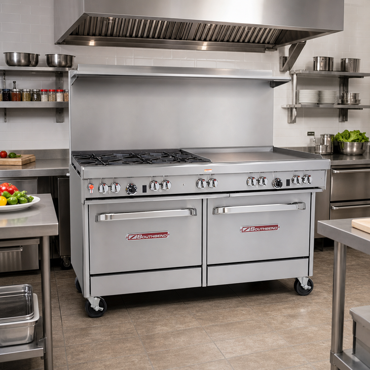 Product image #2 for Southbend Ultimate 60-Inch Commercial Gas Restaurant Range with 4 Burners, 36-Inch Griddle and 2 Standard Ovens