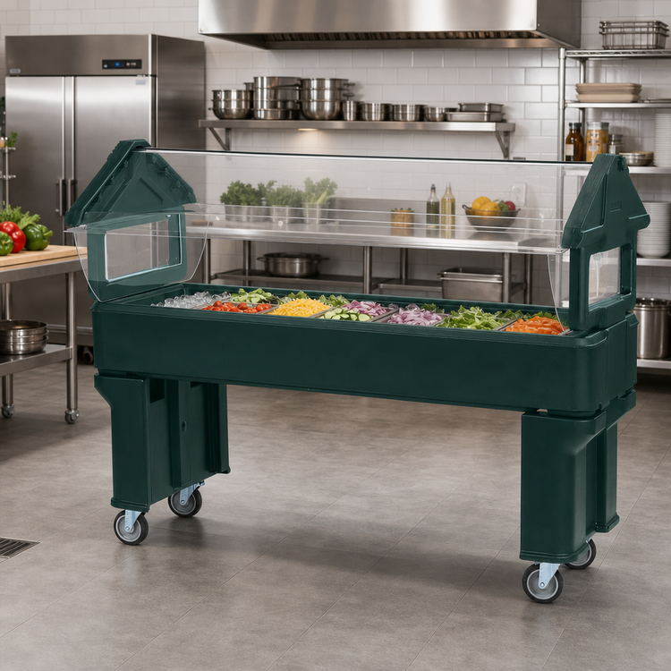 Product image #3 for SixStar™ 6-Foot Portable Ice-Cooled Food Bar with Double-Sided Acrylic Sneeze Guard, Forest Green