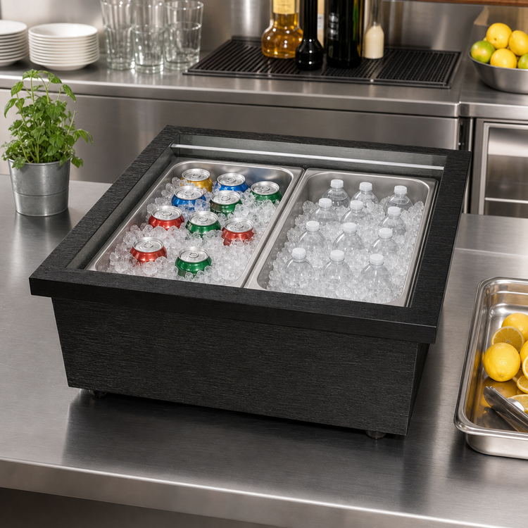 Product image #2 for Tablecraft Portable Insulated Double Ice Well, Fits 2 Full-Size Pans, Black Brushed Finish, Without Lid