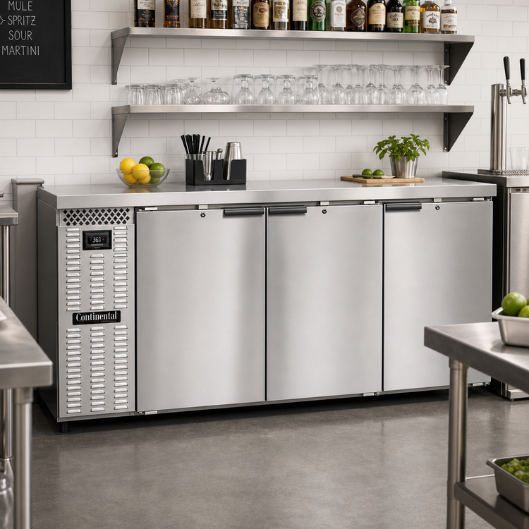 Product image #2 for Continental Refrigerator BB79NSS 79" 3-Door Back Bar Cooler with Stainless Steel Top