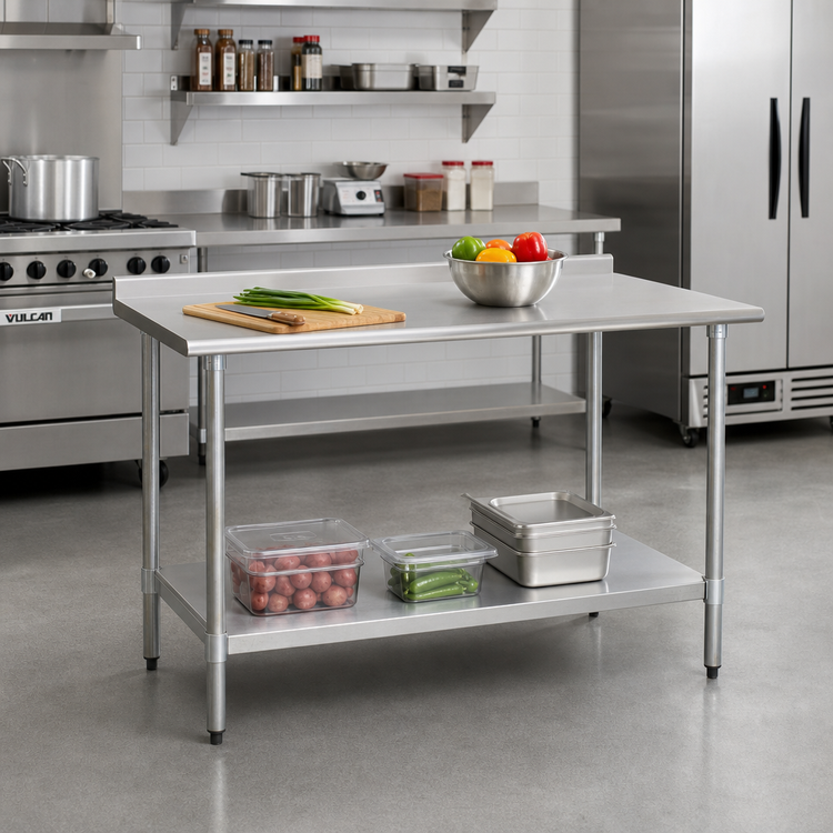 Product image #2 for Eagle Budget Series 84-Inch x 24-Inch 430 Stainless Steel Work Table with 1-1/2-Inch Rear Up-Turn and Undershelf