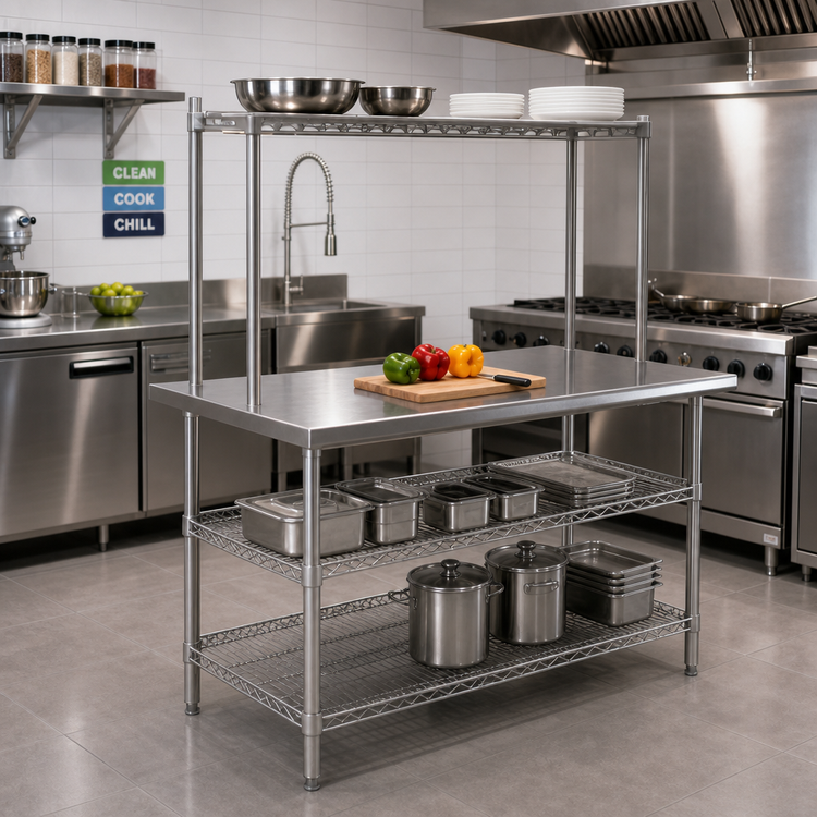 Product image #2 for Eagle AdjusTable One-Tier Stainless Steel Work Table with Adjustable Overshelf and Undershelves, 48 x 30 Inches