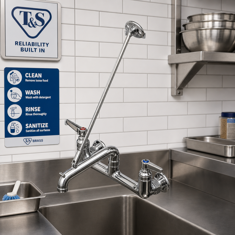 Product image #2 for T&S Brass B-0660-POL 8-Inch Wall-Mount Service Sink Faucet with 9-Inch Pail Hook Spout, Polished Chrome