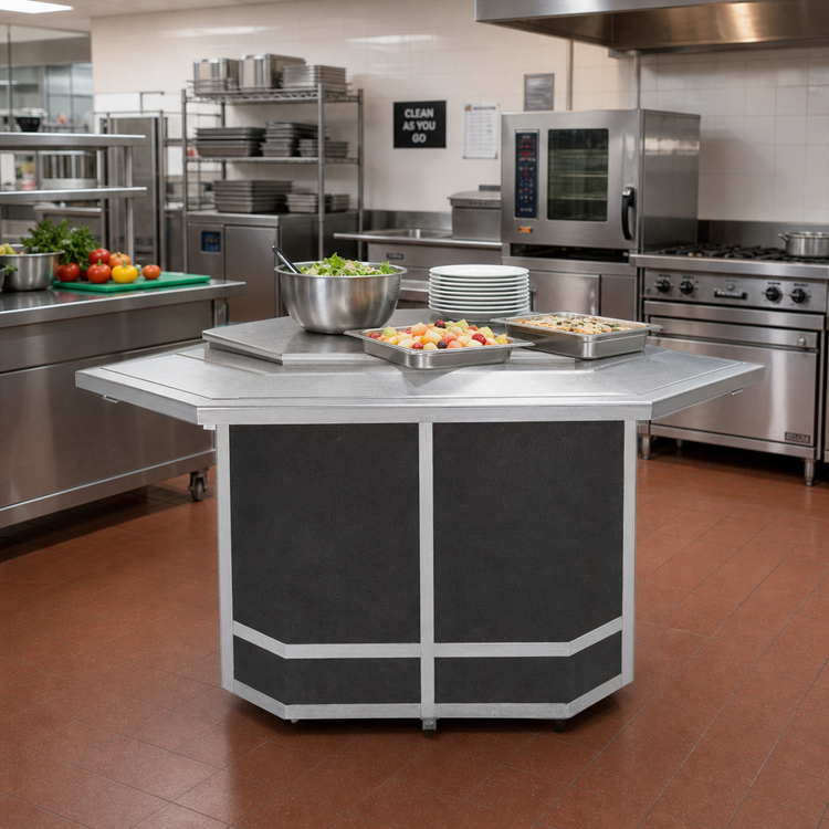Product image #2 for Atlas Metal 30-1/2 Inch Inside Corner Mobile Modular Serving Counter with Stainless Steel Top and Bottom Shelf