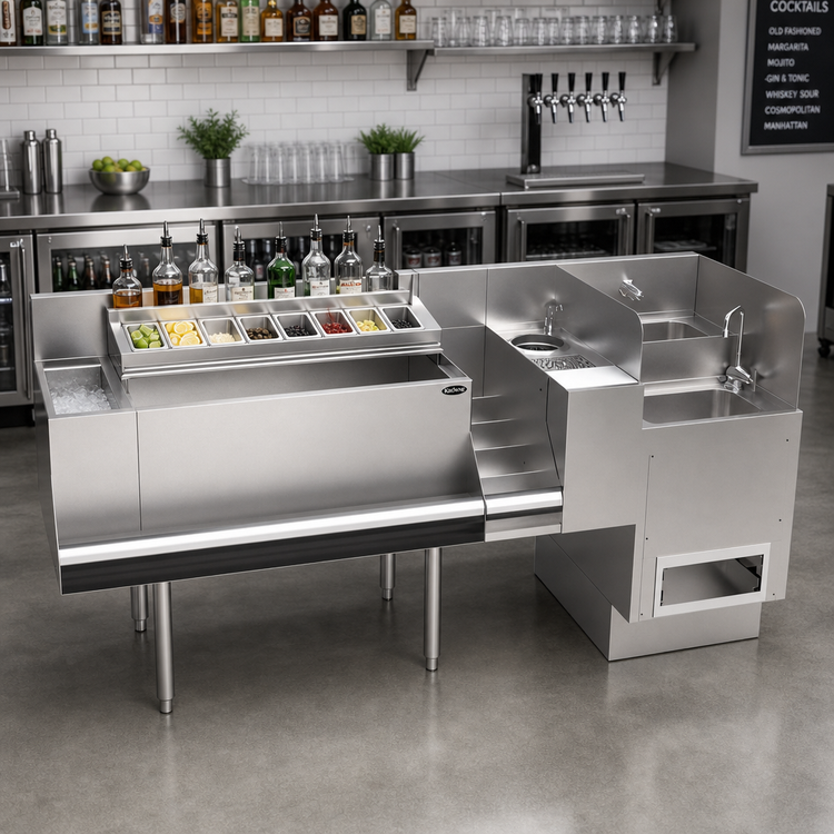 Product image #2 for Krowne 72-Inch Taffer Command Station Underbar Bar Ice Bin with Hybrid Sink and Speedrail, No Cold Plate