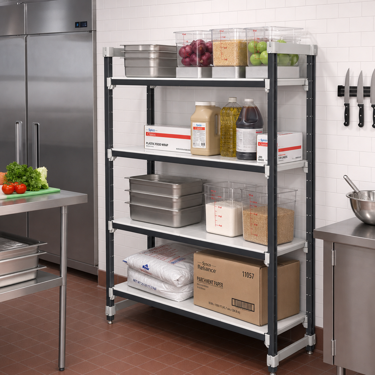 Product image #2 for Cambro Camshelving Elements XTRA 4-Tier Solid Stationary Starter Polymer Shelving Unit, 21 x 60 x 64 Inches