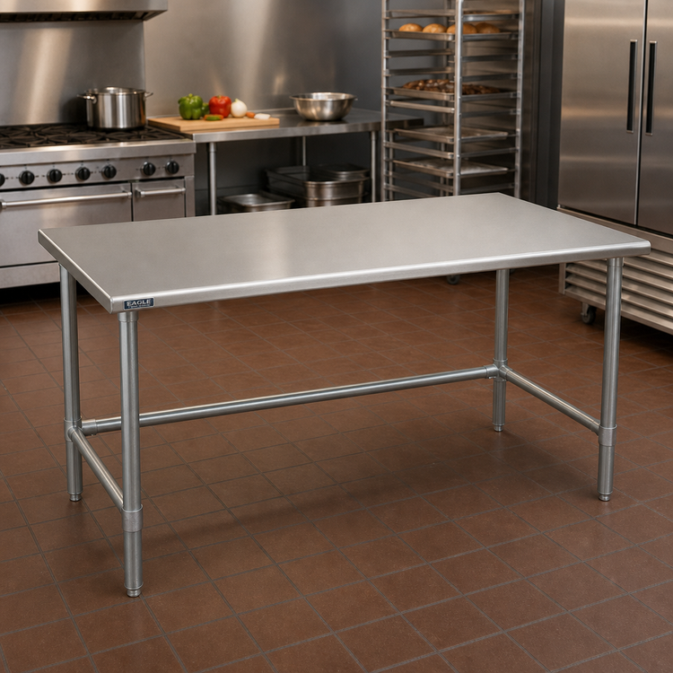 Product image #2 for Eagle Spec-Master 48" x 36" Flat Top 14-Gauge 304 Stainless Steel Work Table with Galvanized Tubular Base