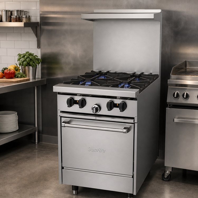Product image #2 for SunFire X24-4L 24-Inch Gas Restaurant Range with 4 Open Burners and Space-Saver Oven