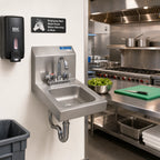 Thumbnail image #2 for BK Resources BKHS-D-SS-P-G Wall-Mount Space-Saver Hand Sink, 304 Stainless Steel, 9" x 9" x 5" Bowl, Faucet Included