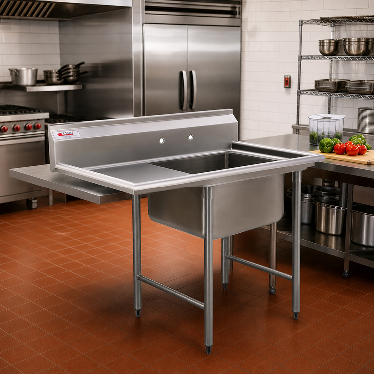 Product image #2 for Eagle Group 314 Series 1-Compartment Stainless Steel Sink with Left and Right Drainboards, 62-Inch