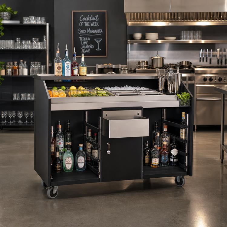 Product image #2 for Deluxe 5-Foot Portable Bar with Ice Bin, Double-Tier Speed Rail, and Center Locking Cabinet