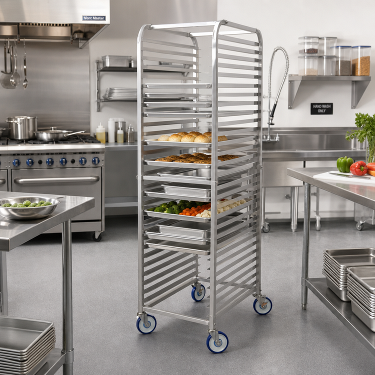 Product image #2 for Winco Mobile Aluminum Sheet Pan Rack, 30 Full-Size / 60 Half-Size Pan Capacity