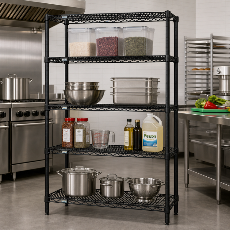 Product image #2 for Quantum 36"W x 12"D x 63"H Black Epoxy Wire Shelving Starter Kit
