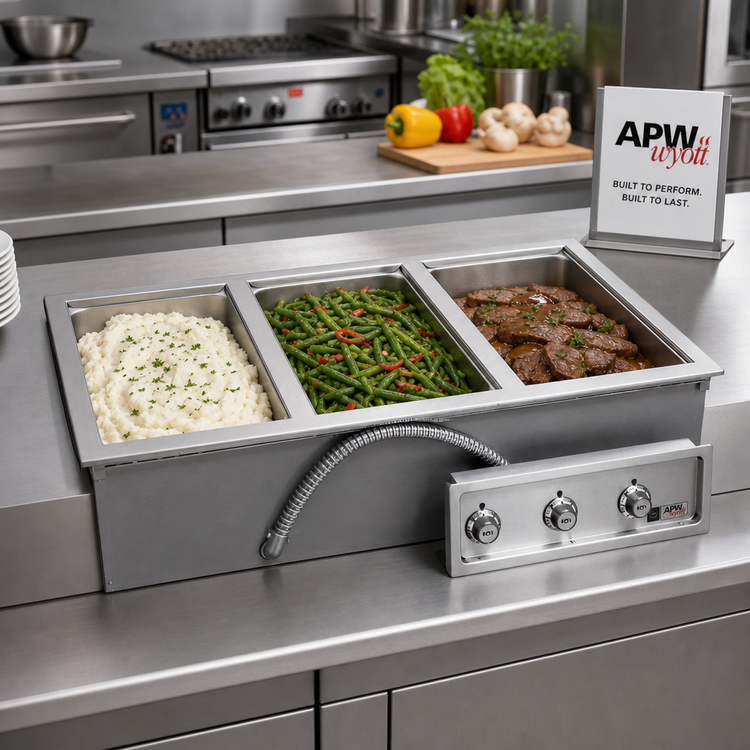 Product image #2 for APW Wyott HFW-3DTS Three-Well Drop-In Electric Hot Food Well with Drain, Thermostatic Controls