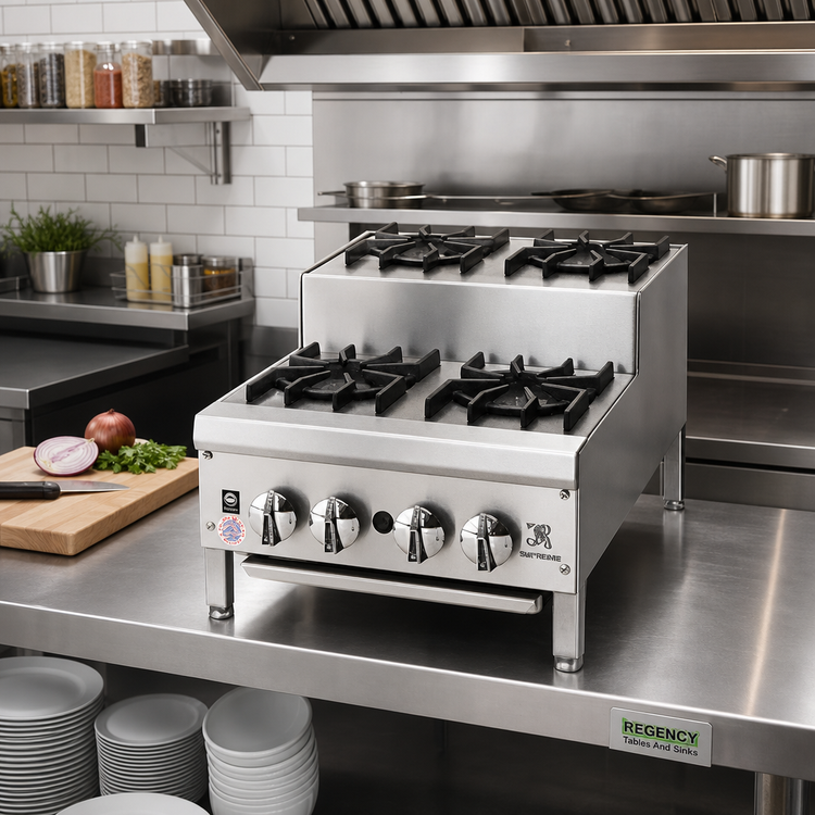 Product image #2 for Supreme 36-Inch Countertop Step-Up Gas Hot Plate with 3 Open Burners and 3 Step-Up Open Burners