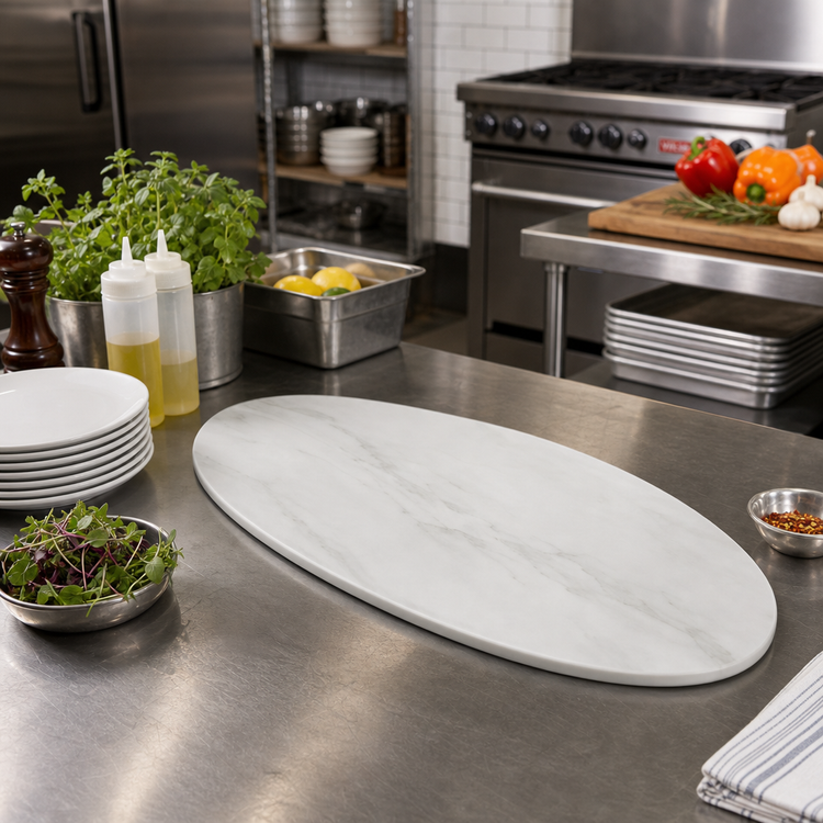 Product image #2 for American Metalcraft Naturals Oval Melamine Serving Board, White Marble Pattern, 25-1/2 x 10-1/4 Inch