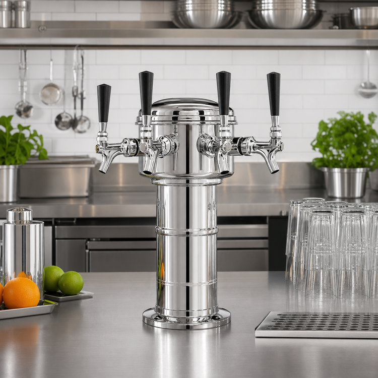 Product image #2 for Mini Mushroom 5-Faucet Air-Cooled Countertop Draft Dispensing Tower, Mirror Finish
