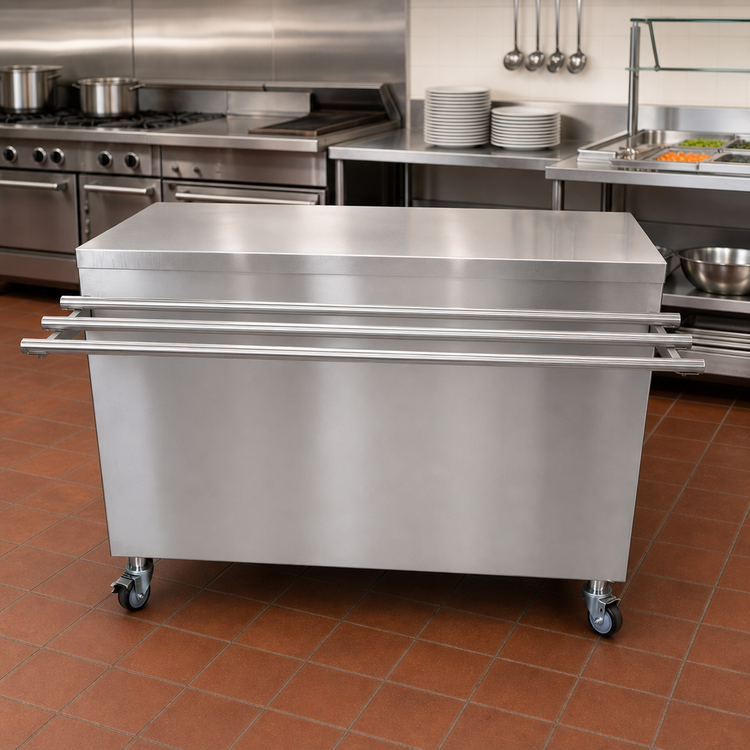 Product image #2 for Stationary Solid Top Stainless Steel Serving Counter with Hinged Door and Tray Drop Shelf, 60-Inch Wide