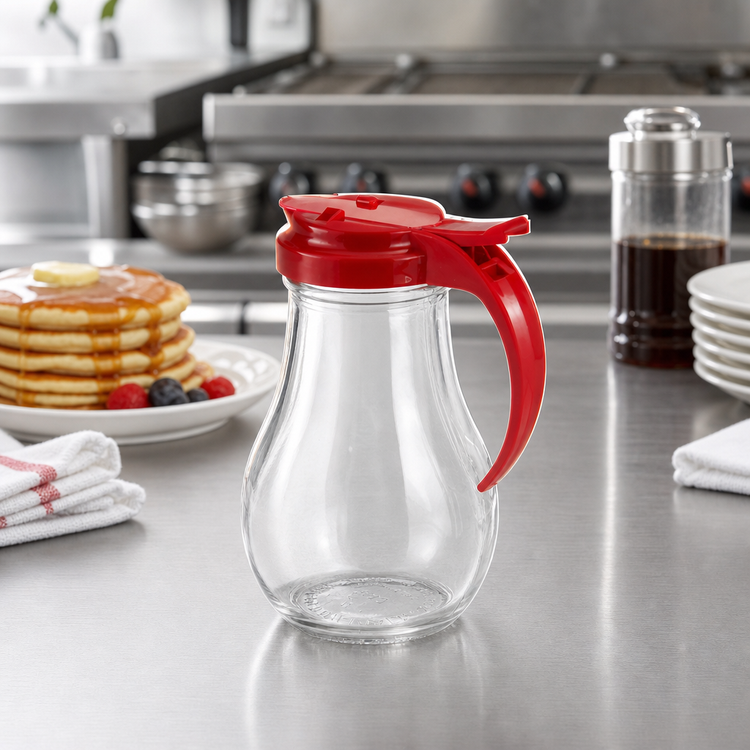 Product image #2 for Vollrath Dripcut® 14 oz Glass Syrup Server with Red Plastic Top