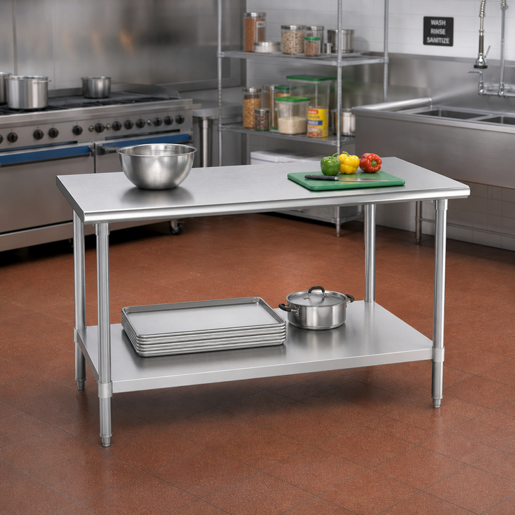 Product image #2 for Advance Tabco 48 Inches x 24 Inches 16-Gauge 430 Stainless Steel Flat Top Work Table with Adjustable Undershelf