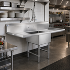 Thumbnail image #2 for Steel Works Stainless SWS1C242414-18LR-316 Stainless Steel Floor Sink, 1 Compartment, 24 x 24 x 14-Inch Bowl, Left/Right Drainboards, 60-Inch