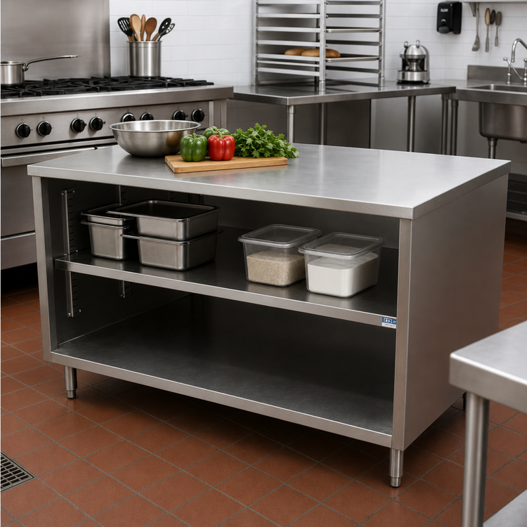 Product image #2 for BK Resources CST-2460 Stainless Steel Chef Table with Open Front Cabinet Base, 60 x 24 Inches