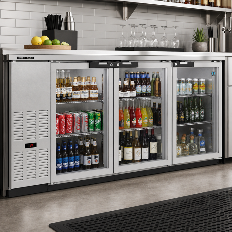 Product image #2 for Hoshizaki 80-Inch Three-Section Glass Door Back Bar Cooler with Stainless Steel Exterior