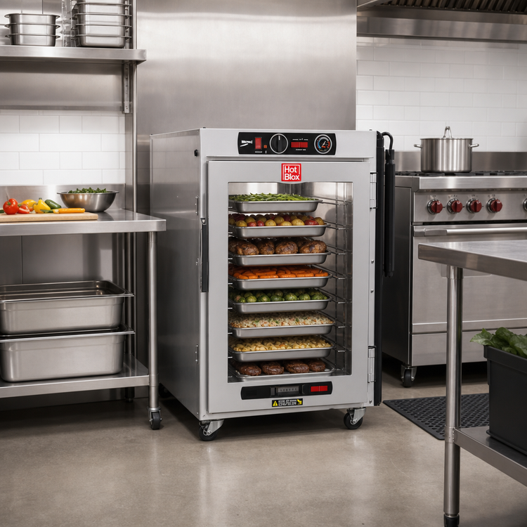 Product image #2 for Metro HotBlox Wide 8-Pan Pass-Thru Insulated Holding Cabinet, Undercounter, Analog Control, Clear Front and Rear Doors