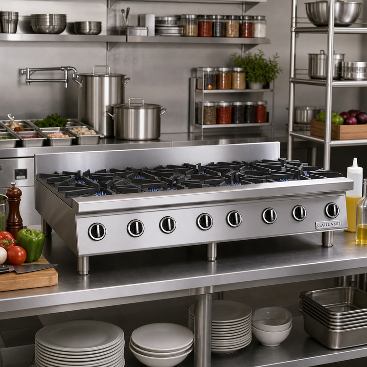Product image #2 for Garland Starfire 48-Inch Heavy-Duty Gas Countertop Hotplate with 8 Open Burners