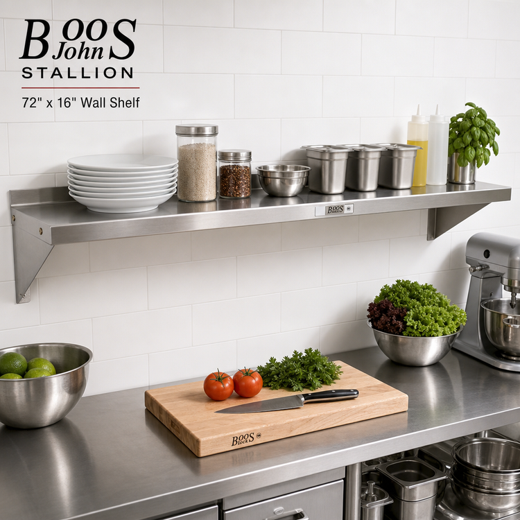 Product image #2 for John Boos Stallion 72 Inch x 16 Inch Wall-Mounted Stainless Steel Shelf