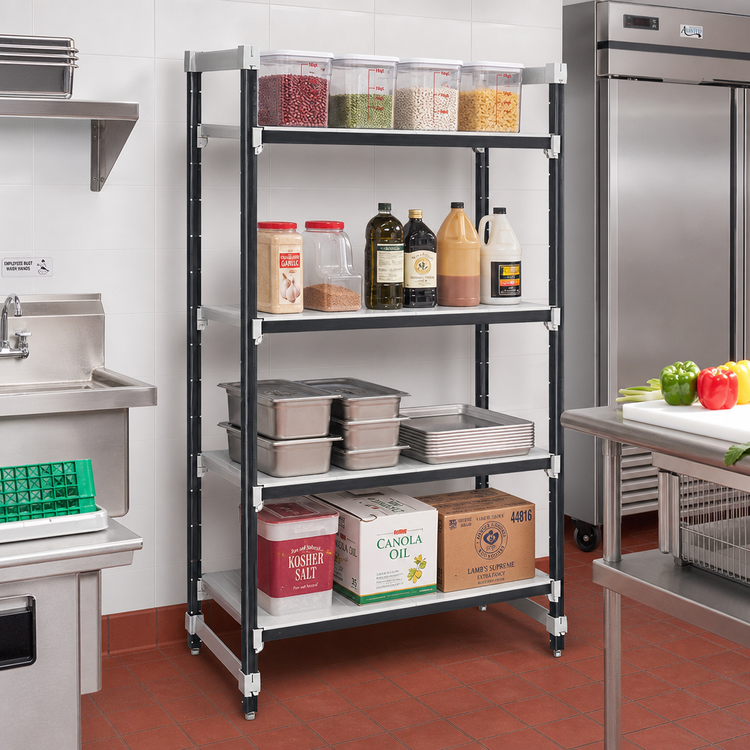 Product image #2 for Cambro Camshelving Elements XTRA Stationary Solid Starter Shelving Unit, 24"W x 30"L x 84"H, 4-Tier, Speckled Gray