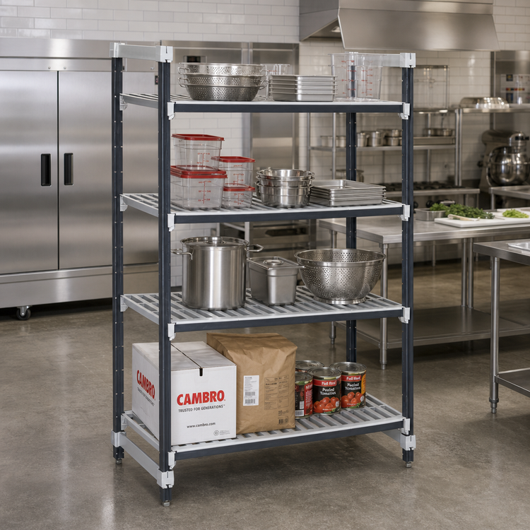 Product image #2 for Cambro Camshelving Elements XTRA 24"D x 60"L x 84"H 4-Tier Vented Stationary Starter Polymer Shelving Unit