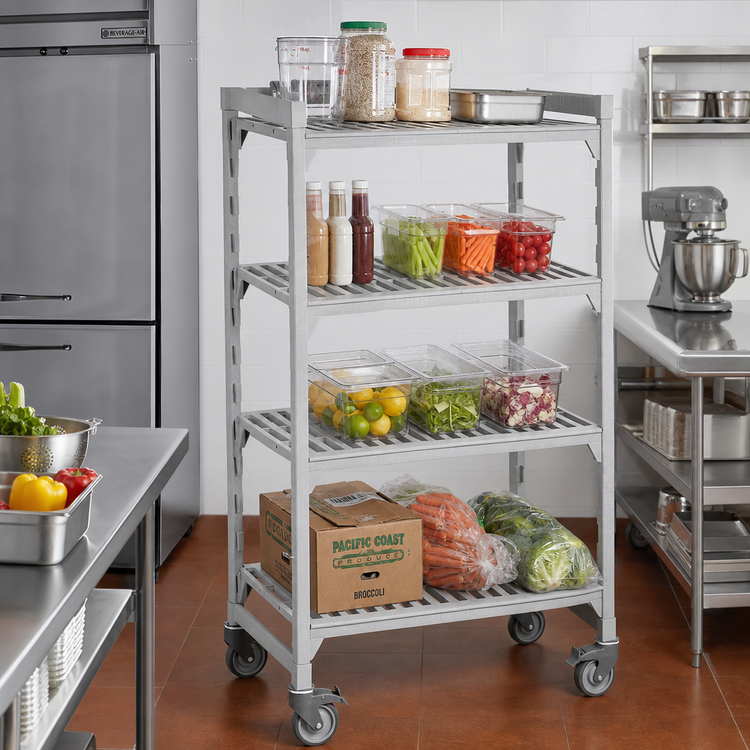 Product image #3 for Cambro Camshelving Premium High Density Mobile Solid Starter Unit, 4-Shelf, 21 x 54 x 75-1/4 Inches, Speckled Gray