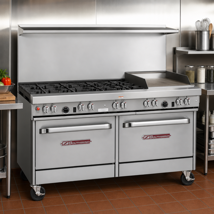 Product image #2 for Southbend Ultimate 60-Inch Gas Restaurant Range with 5 Burners, 24-Inch Griddle, and 2 Convection Ovens