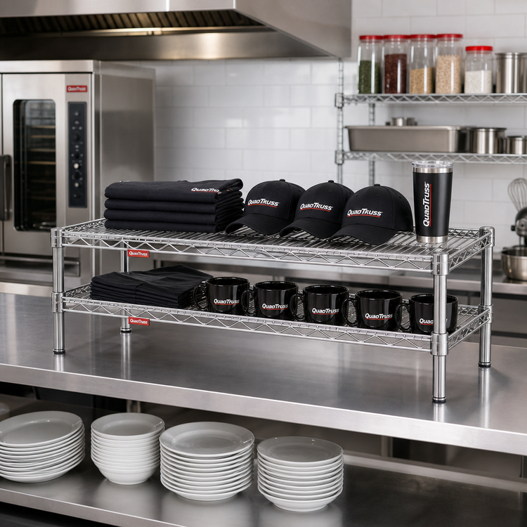 Product image #2 for QuadTruss Front Case Merchandise 2-Tier Wire Shelving Unit, 36 x 14 x 14 Inches, Chrome Finish