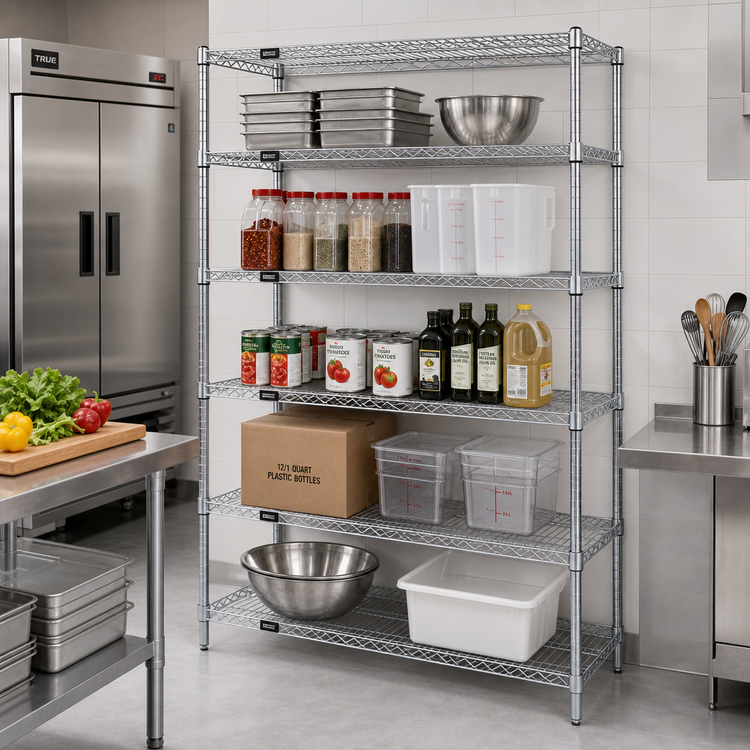 Product image #2 for Quantum 36" W x 24" D x 63" H 304 Stainless Steel Stationary Wire Shelving Starter Kit, 5 Shelves