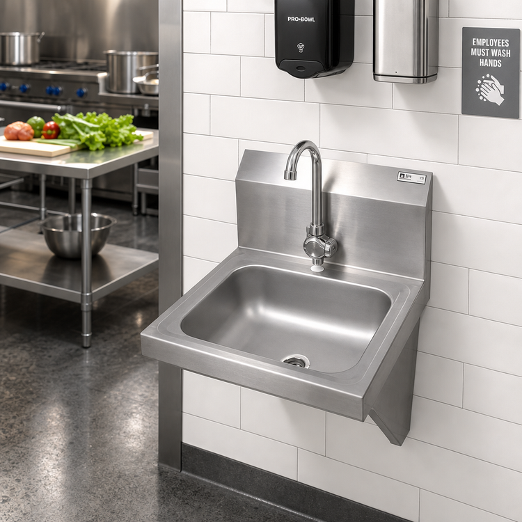Product image #2 for Pro-Bowl Wall-Mount Stainless Steel Hand Sink with 14 x 10 x 5-Inch Bowl and Single Deck-Mount Faucet Hole