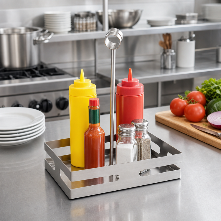 Product image #2 for American Metalcraft Stainless Steel Rectangular Condiment Rack, 8 x 5-3/4 x 9-1/2 Inches